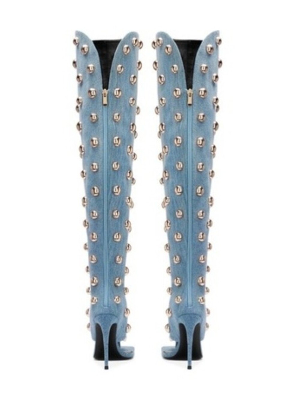 IYKYK I Am Jennifer Le Big Gold Studded Over-the-Knee Denim Stiletto Boot - Picture 3 of 10